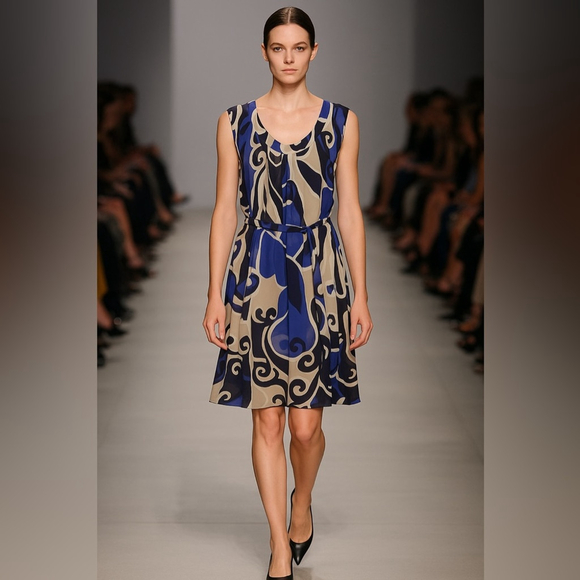 Mexx Blue and Black Abstract Midi Dress printed - Picture 1 of 6